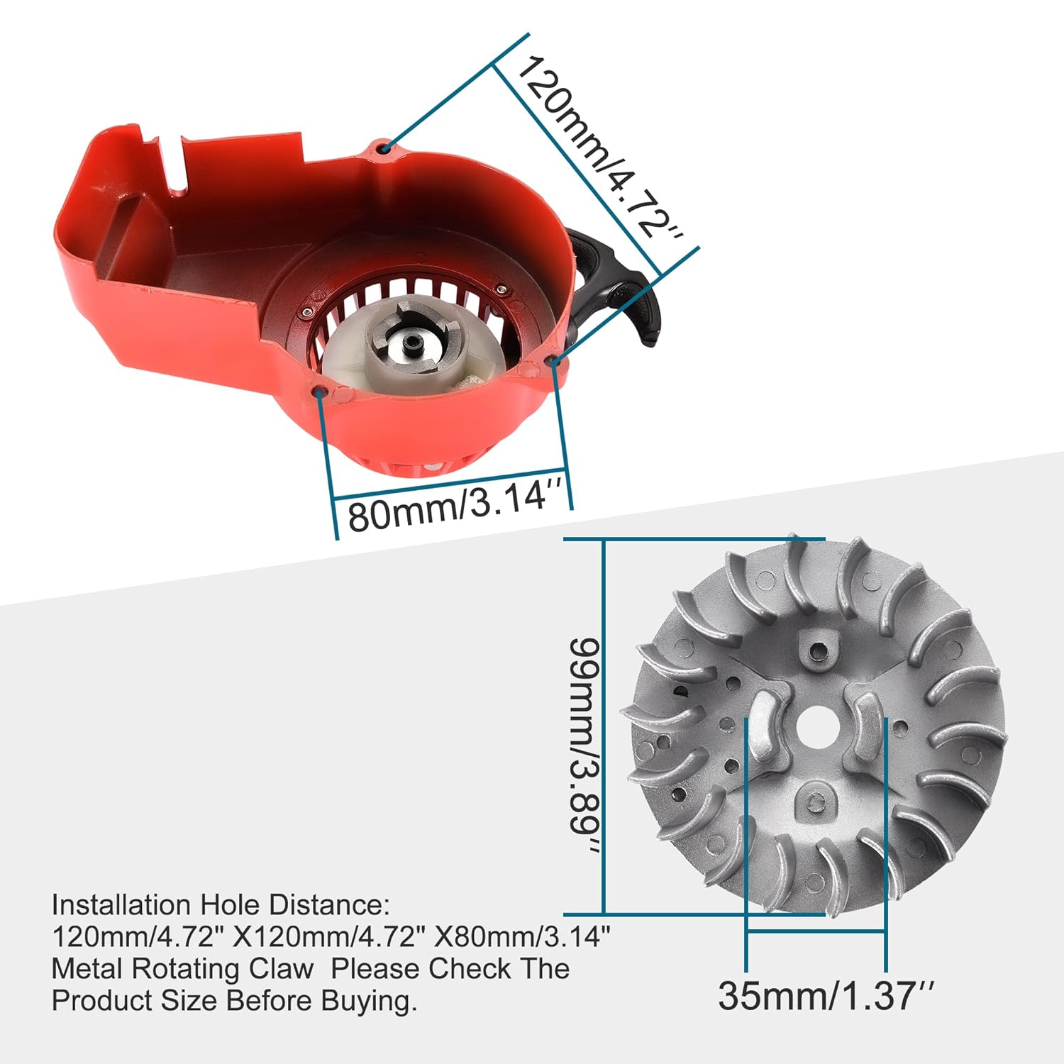 GOOFIT Alloy Pull Start Recoil Starter with Flywheel Replacement for 2 Stroke 47cc 49cc Pocket Coolster SSR SX50 Mini Dirt Bike Moto Quad ATV