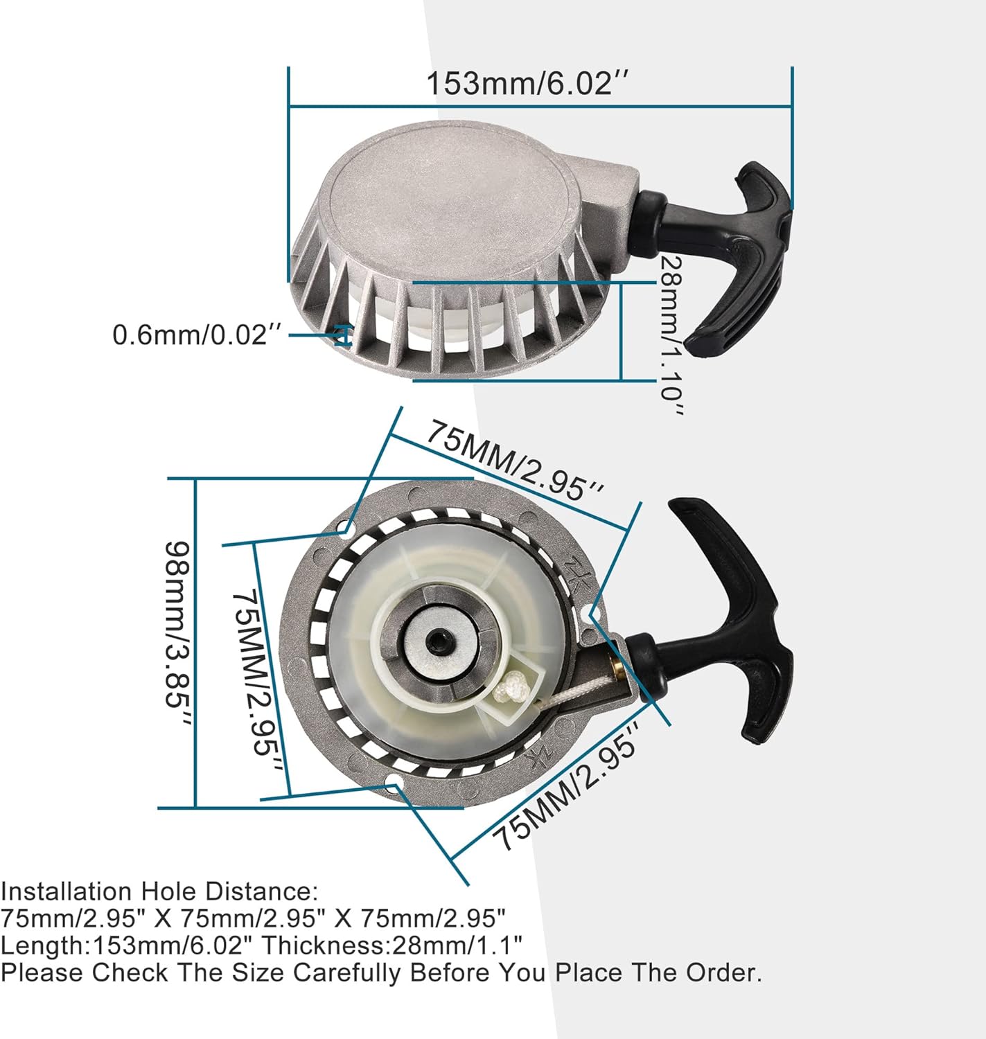 GOOFIT Pull Start Recoil Starter for 40-6 2 Stroke 47cc 49cc Mini Aluminum Pocket Pit Dirt Bike ATV Motorcycle Silver