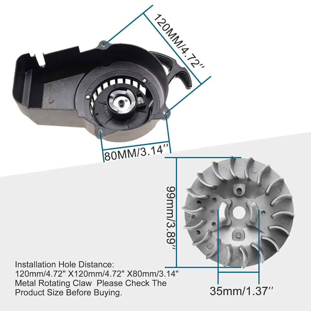 GOOFIT Aluminum Pull Start Recoil Starter with Flywheel and Screws for 2 Stroke 47cc 49cc Pocket Bike Mini Bike Dirt Bike Scooter ATV Quad Motorcycle