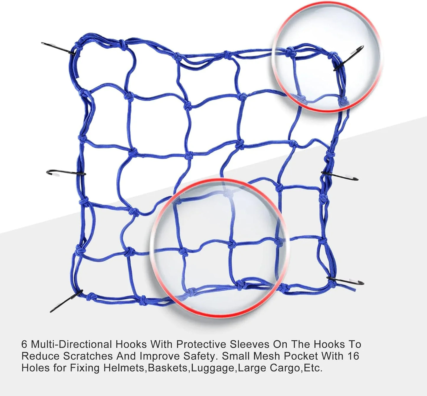 15" x 15" Heavy-Duty Latex Bungee Cargo Net | Stretches to 32" x 32" | 6 Adjustable Hooks - goofitmoto