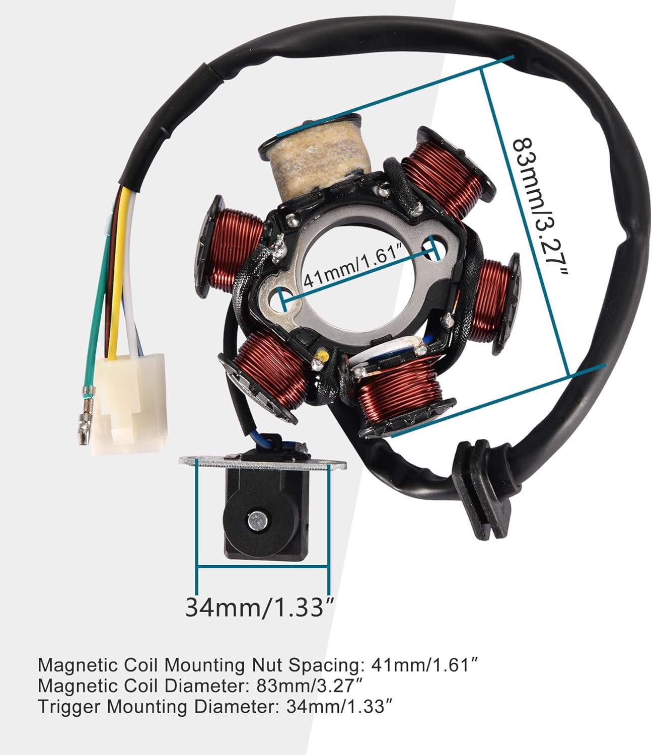 GOOFIT 6 Pole Coil 5 Wires Female Plug AC Half-Wave Ignition Magneto Stator Replacement For Gy6 50cc 70cc 90cc 110cc 125cc Engine Atv Quad Pocket Bike Scooter Buggy Go Kart