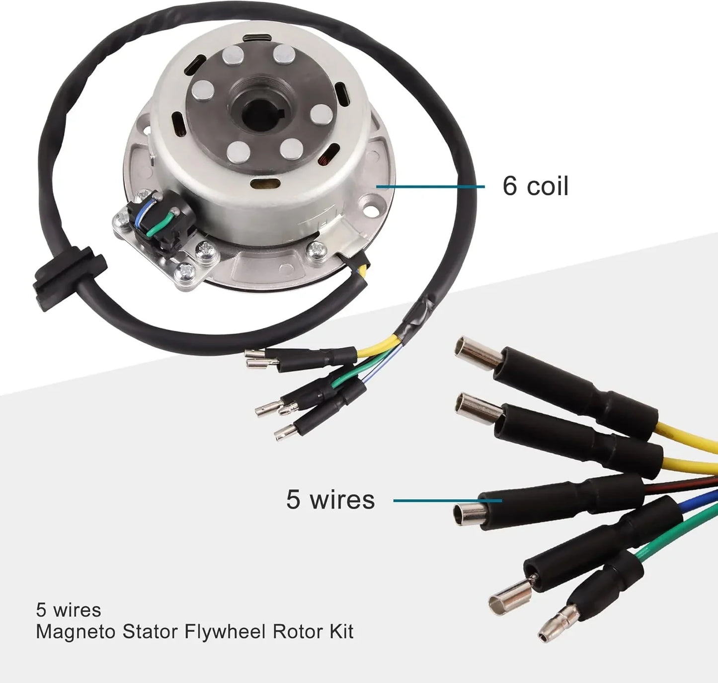 6 coil magneto stator flywheel rotor kit with 5 wires for motorcycle or ATV engine