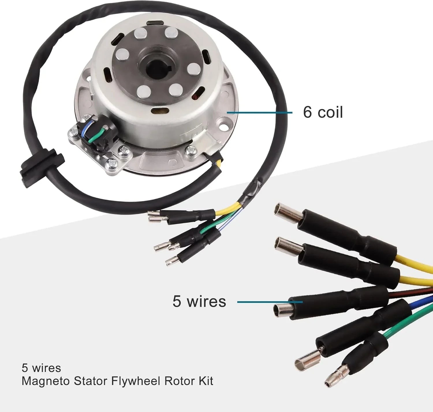 6 coil magneto stator flywheel rotor kit with 5 wires for motorcycle or ATV engine
