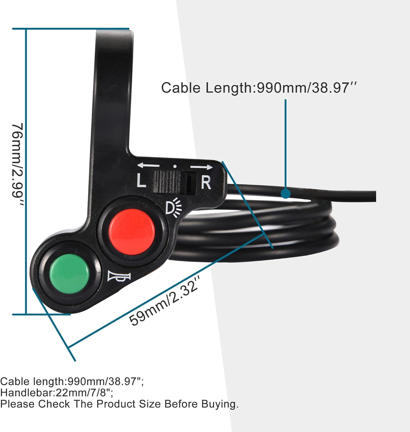GOOFIT Universal 7/8" Handlebar Turn Signal Light & Horn Switch Button for Spotlight Scooter Electrombile Moped Dirt Bike Scooter ATV Off road