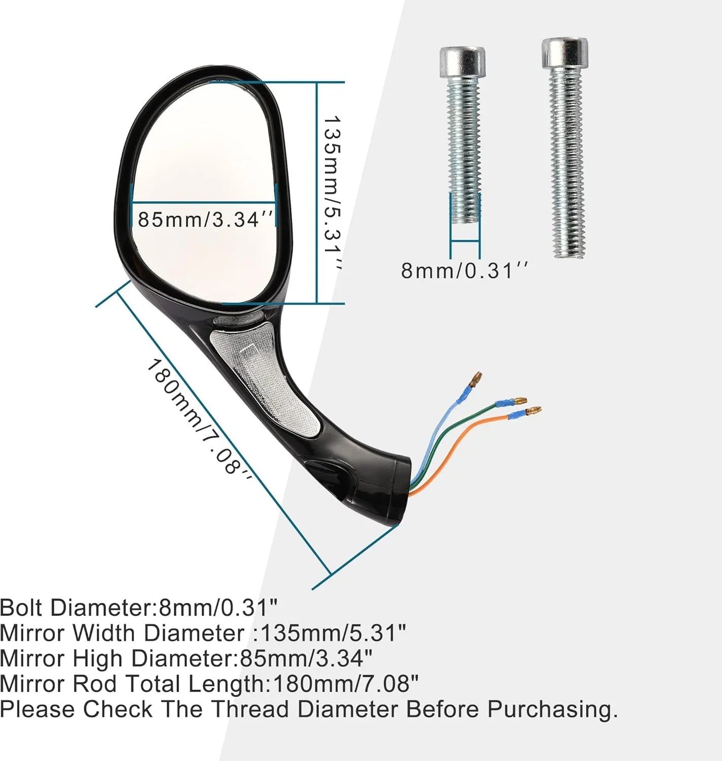 Universal 8mm Panoramic Rearview Mirrors (Pair) for 50cc-250cc Moped & Motorcycle - goofitmoto