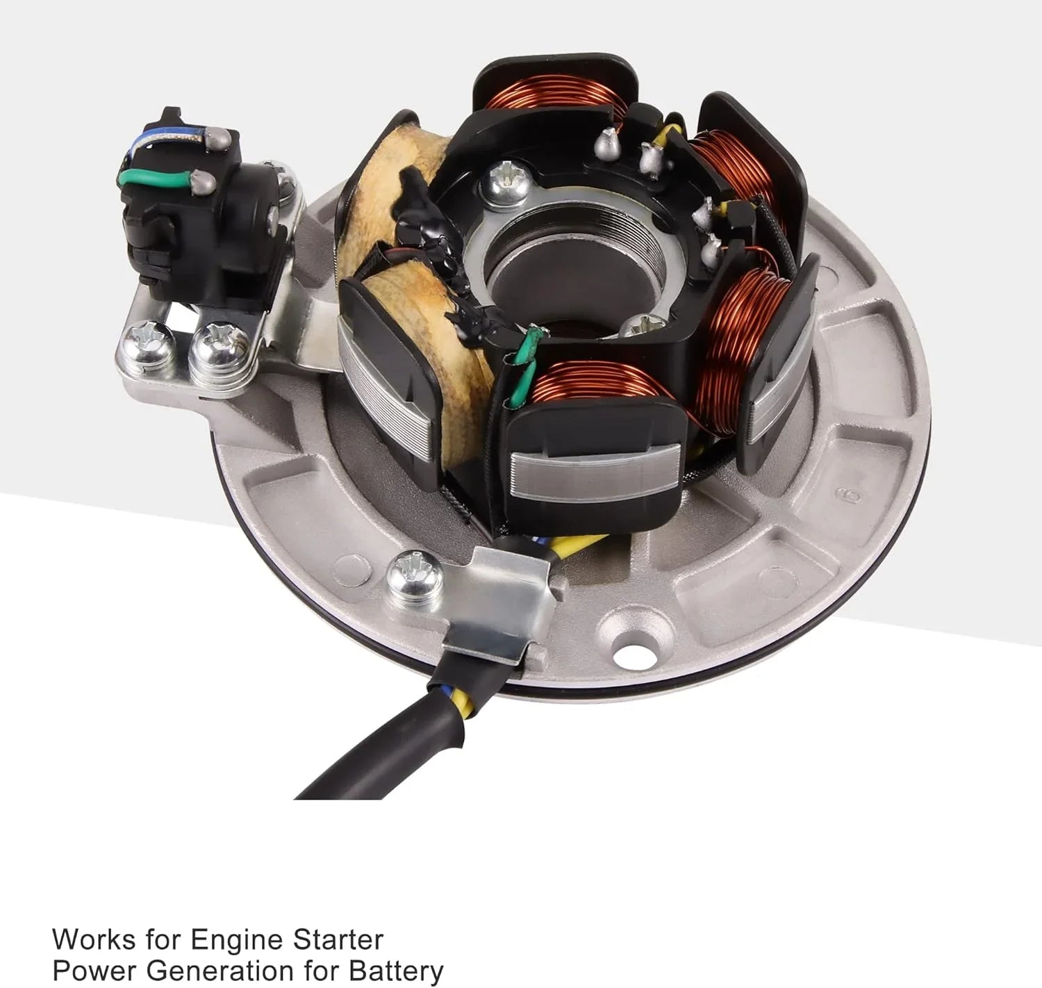 Motorcycle stator engine starter generator with copper coils and wiring for battery charging