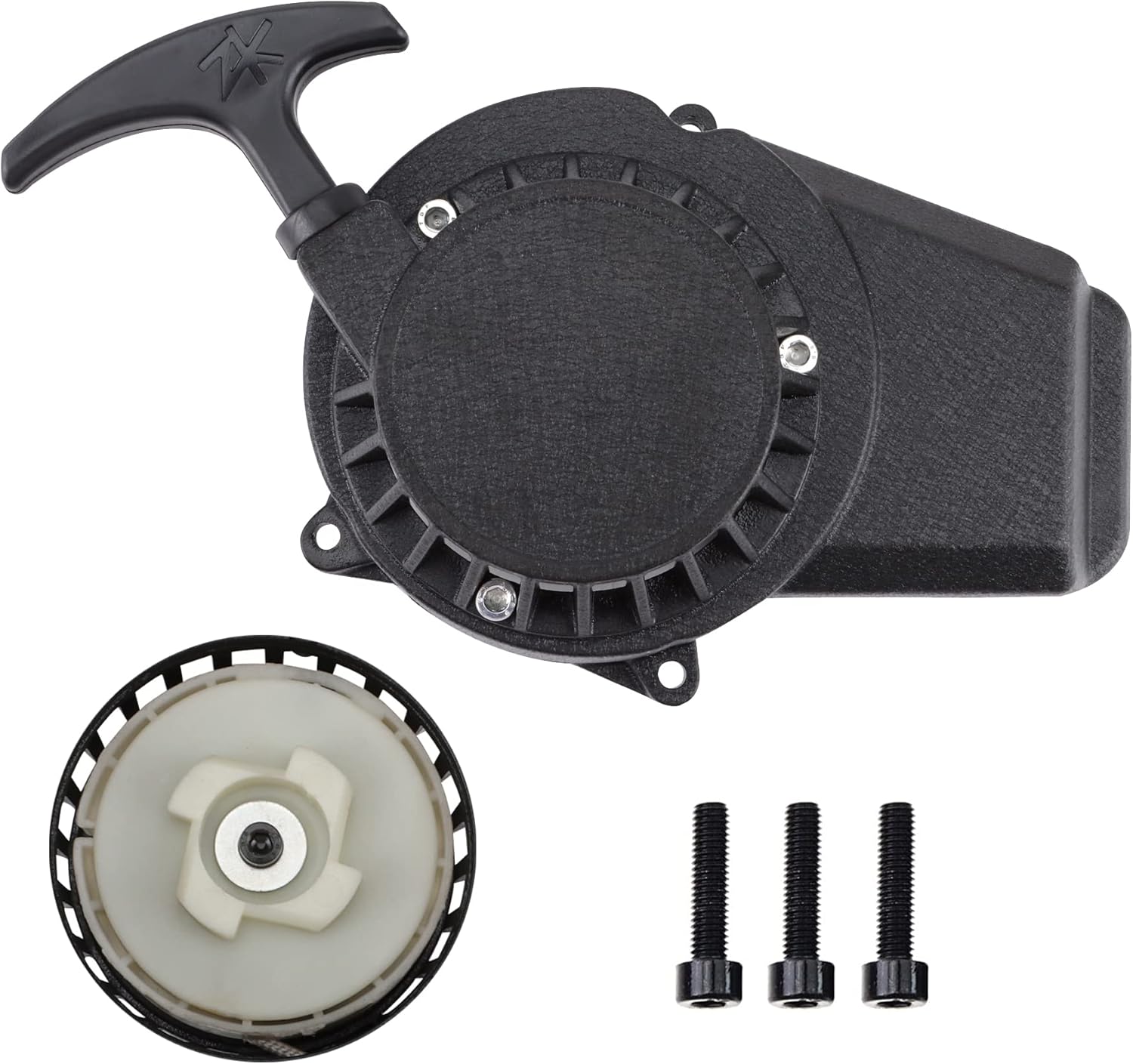 GOOFIT Black Aluminum Pull Starter Recoil Starter Assembly for 2 stroke 47cc 49cc Pocket Bike Dirt Bike