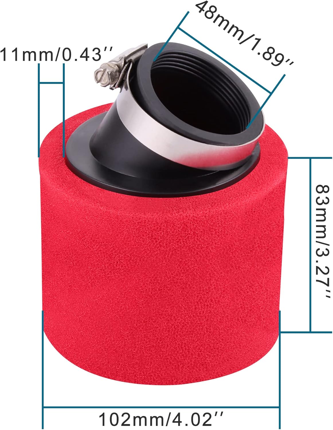 GOOFIT Red Bent High Flow Foam 48mm Air Filter Replacement for 50cc 70cc 90cc 110cc 125cc 250cc Dirt Bike 150cc Scooter Pit Quad ATV Buggy