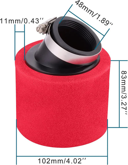 RED Bent Air Filter 35mm 38mm 42mm 45mm 48mm for 50cc–250cc Dirt Bike ATV Scooter - goofitmoto