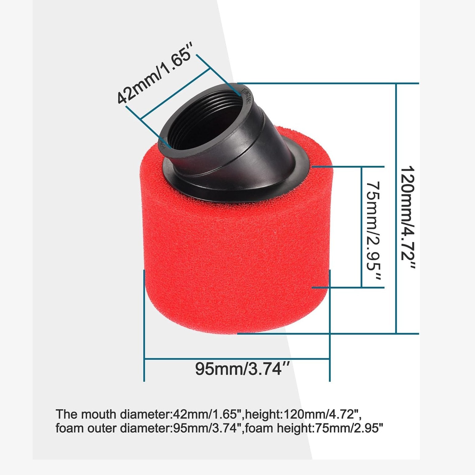 GOOFIT 42mm Bent Foam Air Filter Replacement for 4 stroke 125cc 150cc 200cc 250cc CRF KLX Dirt Bike Motorcycle ATV Scooter Quad Go Kart