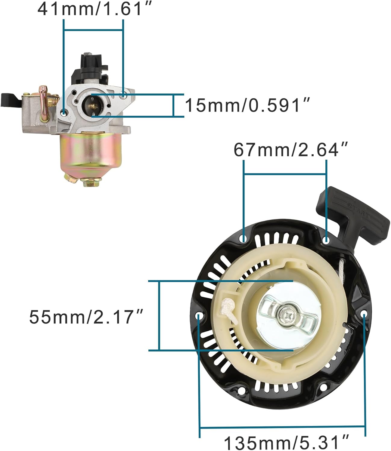 Carburetor 19mm & Pull Start Recoil Kit for 97cc 2.8HP Mini Bike | Doodlebug DB30, Motovox MBX10 MBX11