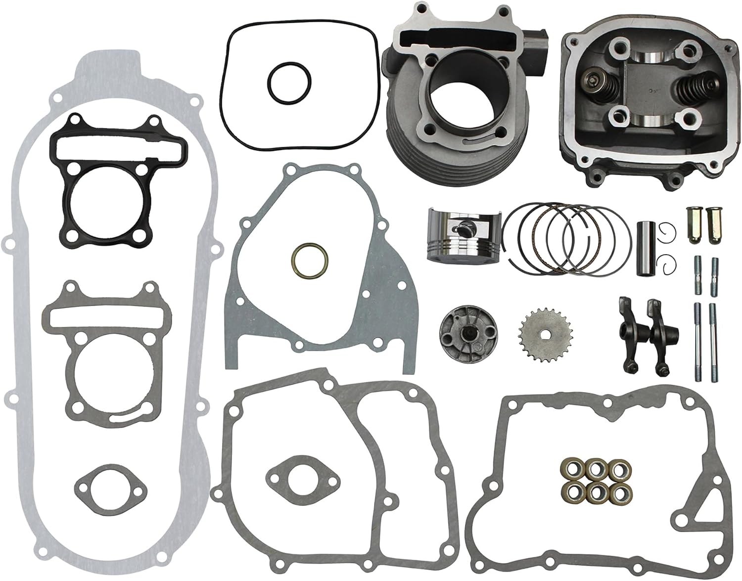 GOOFIT 57.4mm Big Bore Cylinder Kit Replacement for 150cc 4stroke GY6 157QMJ Engine Rebuild Kit Cylinder Head Chinese Scooter