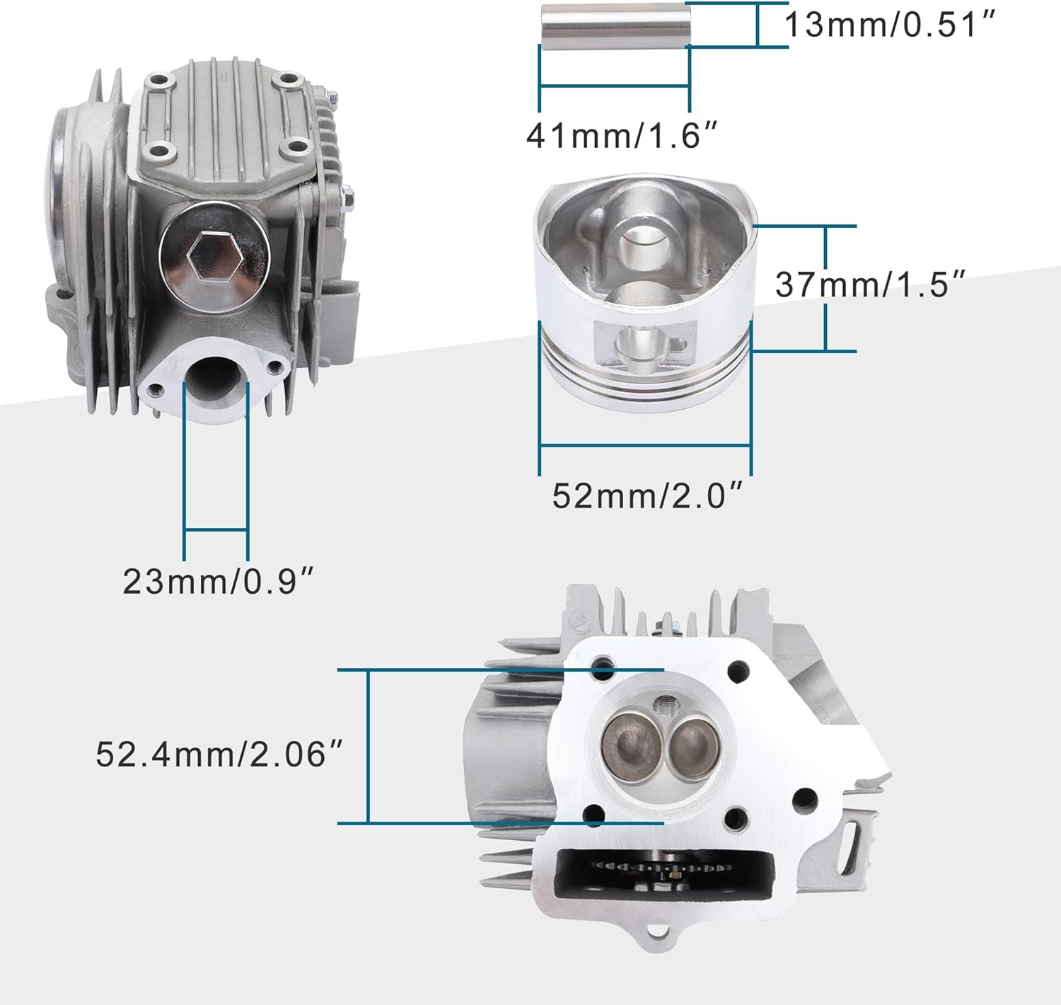GOOFIT 52.4mm Cylinder Head Assembly with Sleeve Plug Spark Plug Upper and Lower Gasket for 4 Stroke Horizontal 110cc Engine ATV Dirt Bike Go Kart Scooter