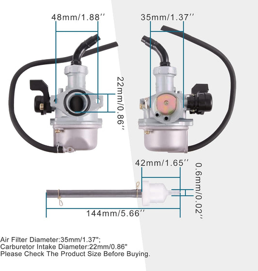 Carburetor PZ22 22mm for 110cc 125cc 4-Stroke ATV, Pit Dirt Bike, Quad