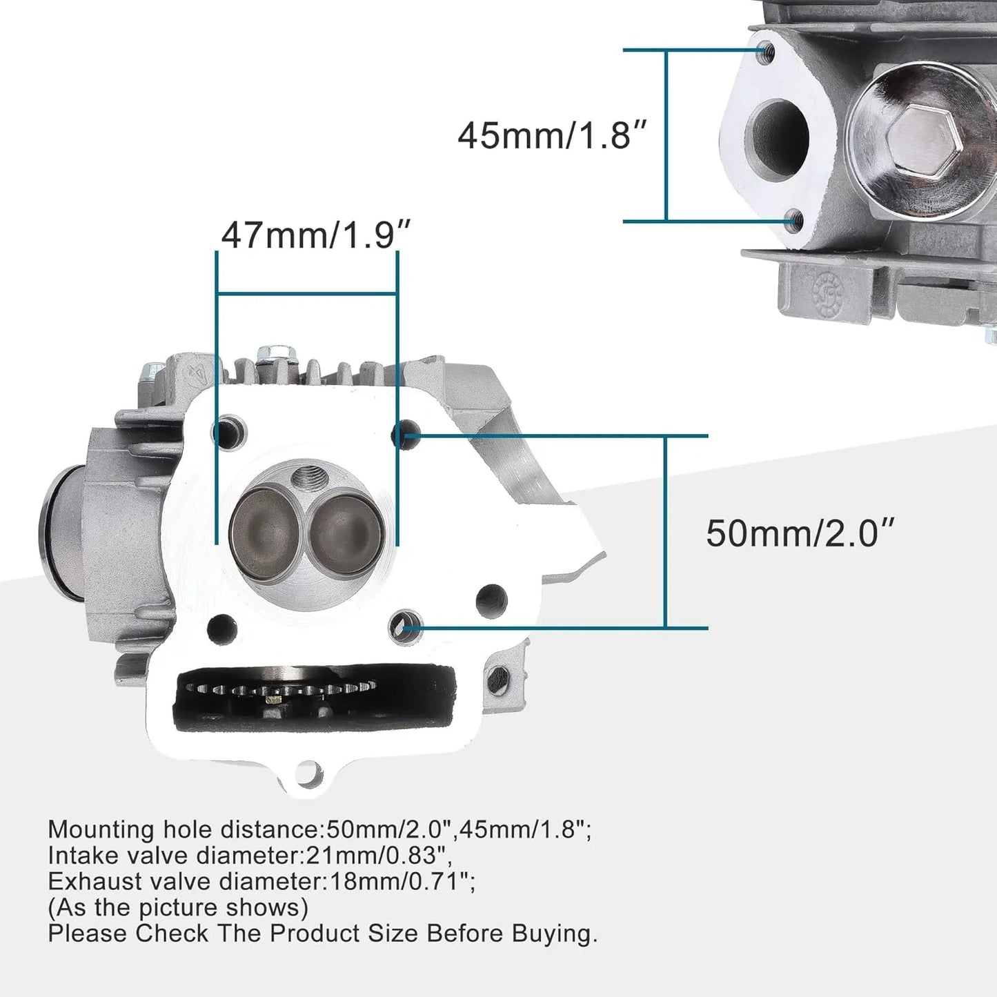 47mm Completed Cylinder Head Assembly for 4-Stroke 70cc Engine ATV Go Kart Dirt Bike - goofitmoto