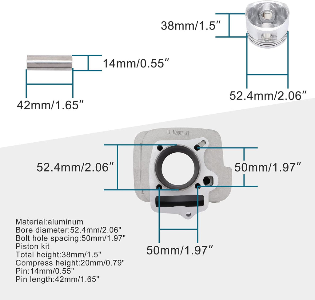 GOOFIT 52.4mm Engine Aluminum Cylinder Big Bore with Piston Kit and Gaskets Replacement for Lifan 125cc LF125 Horizontal Engines Dirt Pit Bike ATV