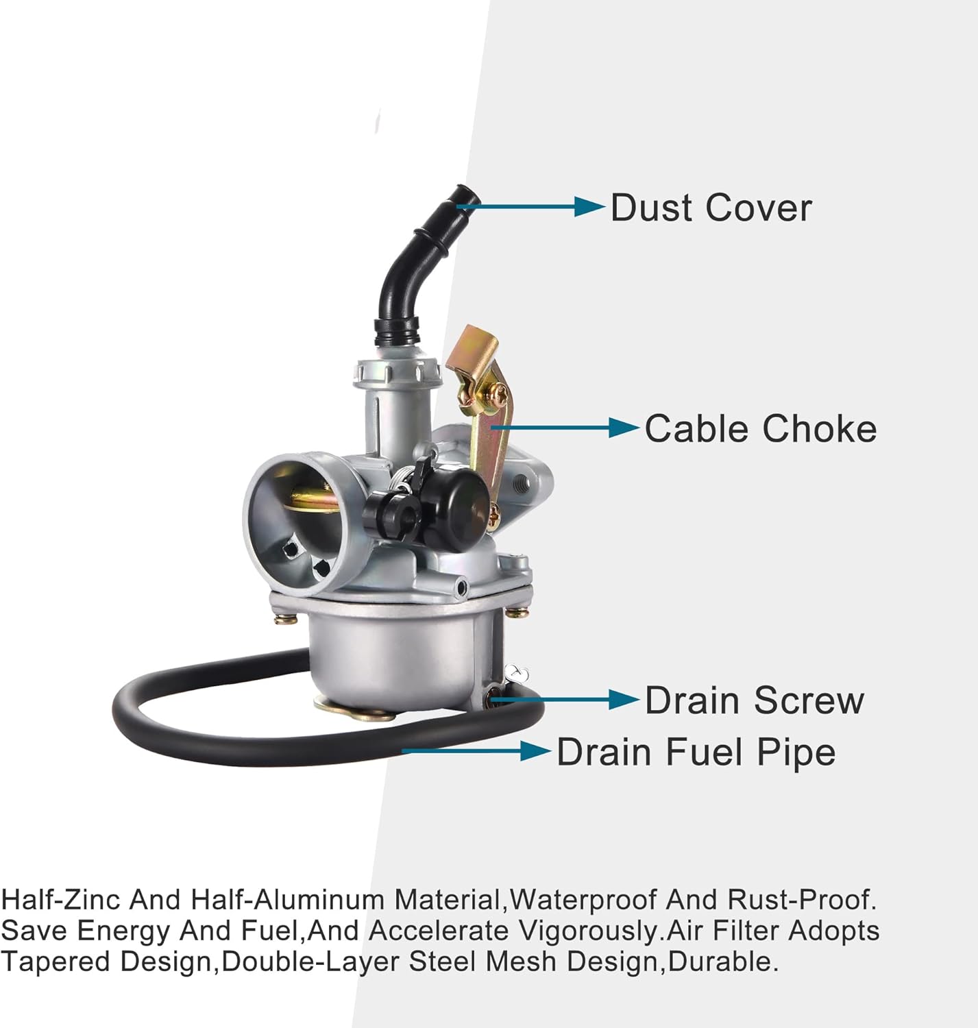 GOOFIT PZ19 Carburetor with Air Filter Cable Choke Replacement for 50cc 70cc 90cc 110cc 125cc ATV Moped Quad Dirt Bike Go Kart Scooter