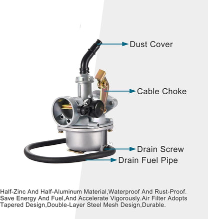 GOOFIT PZ19 Carburetor with Air Filter Cable Choke Replacement for 50cc 70cc 90cc 110cc 125cc ATV Moped Quad Dirt Bike Go Kart Scooter