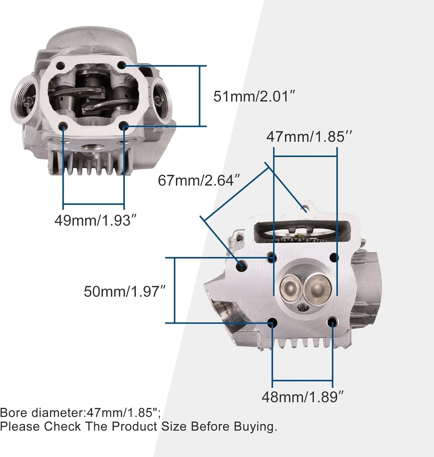 47mm Cylinder Head Assembly for 4-Stroke 70cc ATV Go Kart Scooter Dirt Bike - goofitmoto