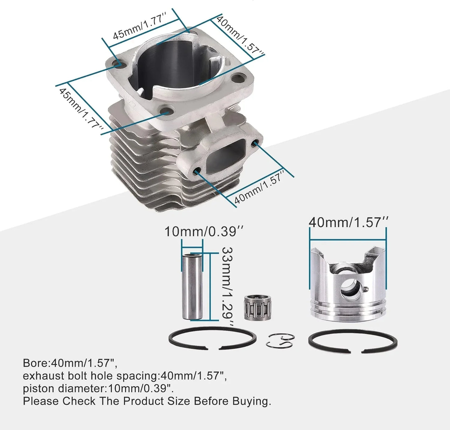 40mm Cylinder Rebuild Kit for 2-Stroke 47cc 49cc Pocket Bike Mini Quad & Chainsaw - goofitmoto