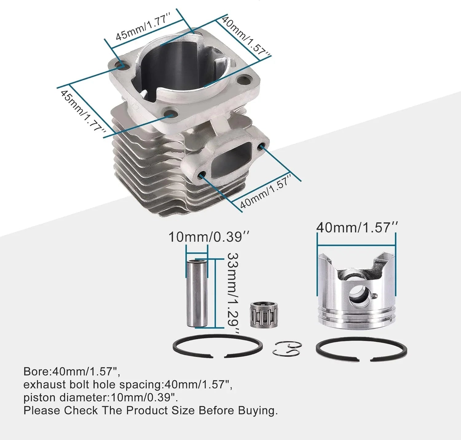 40mm Cylinder Rebuild Kit for 2-Stroke 47cc 49cc Pocket Bike Mini Quad & Chainsaw - goofitmoto