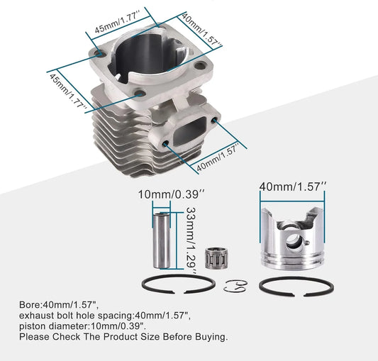 40mm Cylinder Rebuild Kit for 2-Stroke 47cc 49cc Pocket Bike Mini Quad & Chainsaw - goofitmoto