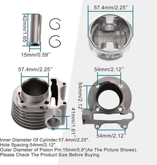 57.4mm Cylinder Rebuild Kit for 4-Stroke GY6 150cc 157QMJ Engine with 76mm Bolt Pattern - goofitmoto