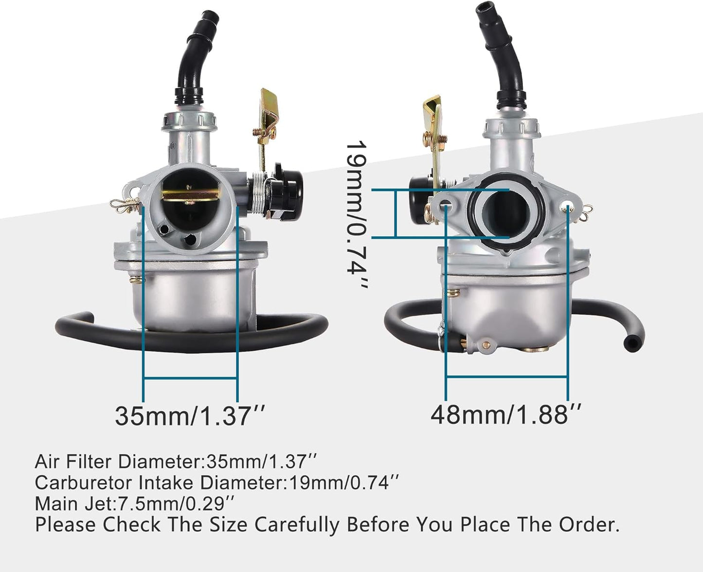 GOOFIT PZ19 Carburetor with Air Filter Cable Choke Replacement for 50cc 70cc 90cc 110cc 125cc ATV Moped Quad Dirt Bike Go Kart Scooter