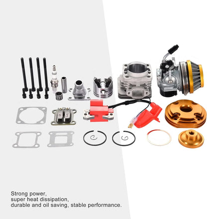 44mm Big Bore Cylinder Kit with 19mm Carburetor & Ignition Coil for 2-Stroke 47cc 49cc Pocket Bike (54cc Upgrade) - goofitmoto