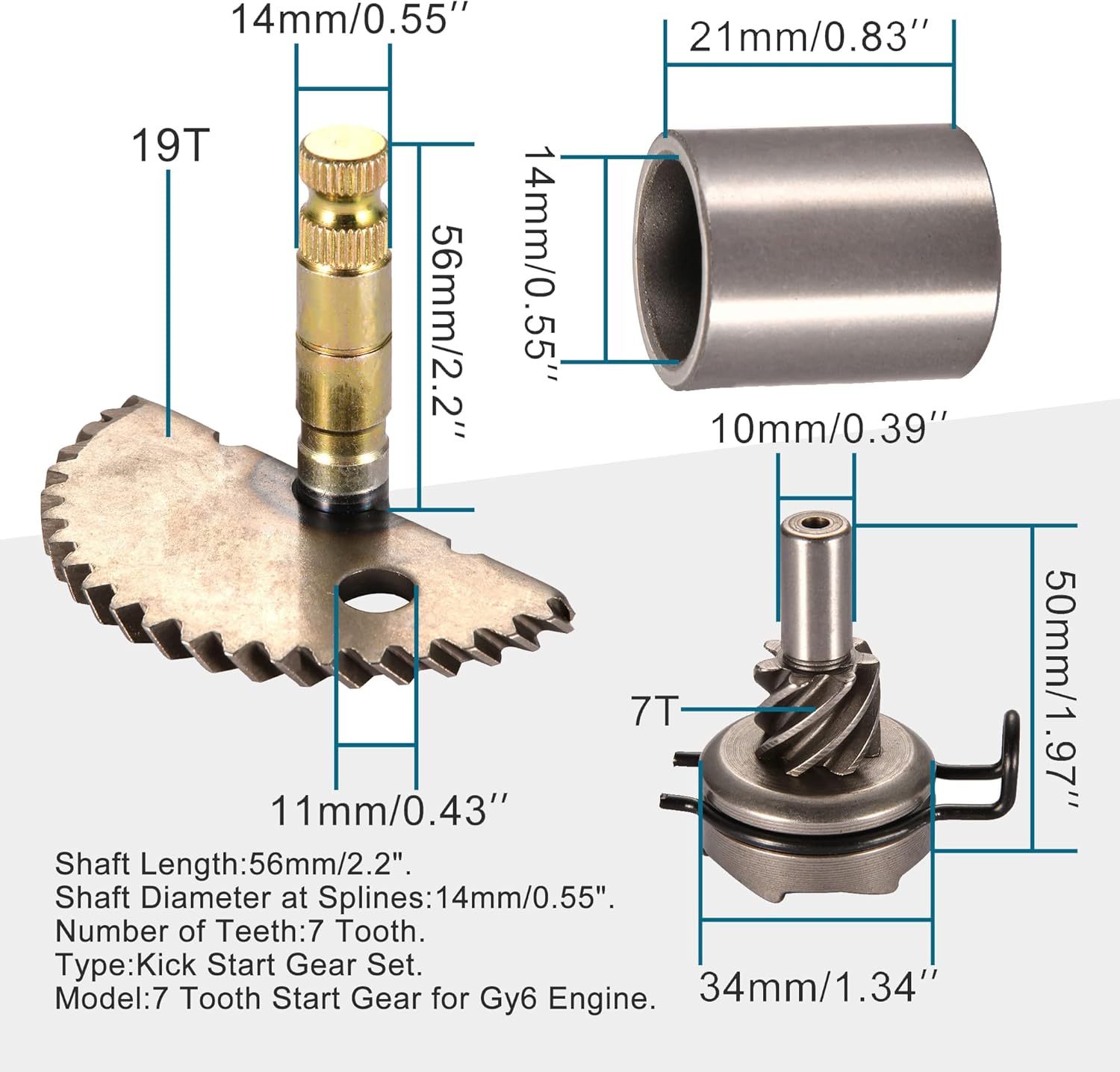 GOOFIT 7 Teeth Kick Start Gear Shaft Rebuild Kit Idel Gear Replacement for GY6 50cc 60cc 80cc Motors Scooter