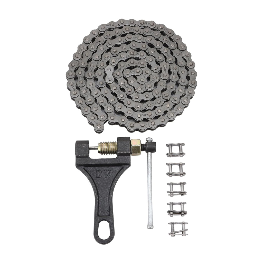 GOOFIT 420 Standard Roller Chain 132 Link + Chain Breaker + 420 Chain Master Link 5 PCS for 110cc 125cc Dirt Pit Bike ATV Quad Go Kart Scooter Mini Bike