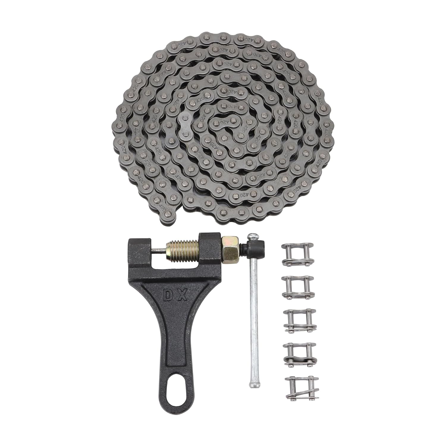 GOOFIT 420 Standard Roller Chain 132 Link + Chain Breaker + 420 Chain Master Link 5 PCS for 110cc 125cc Dirt Pit Bike ATV Quad Go Kart Scooter Mini Bike