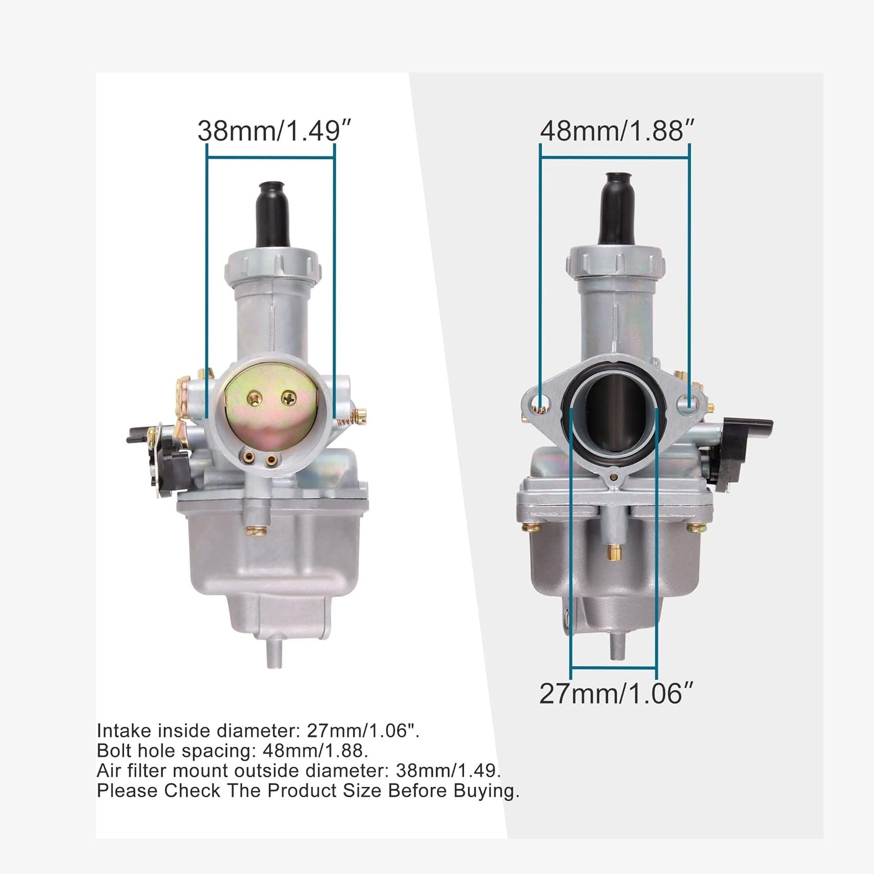 GOOFIT PZ27 27mm Carburetor with Hand Choke Replacement for 100cc 125cc 175cc 200cc ATV Dirt Bike CB125 XL125S TRX250 TRX 250EX