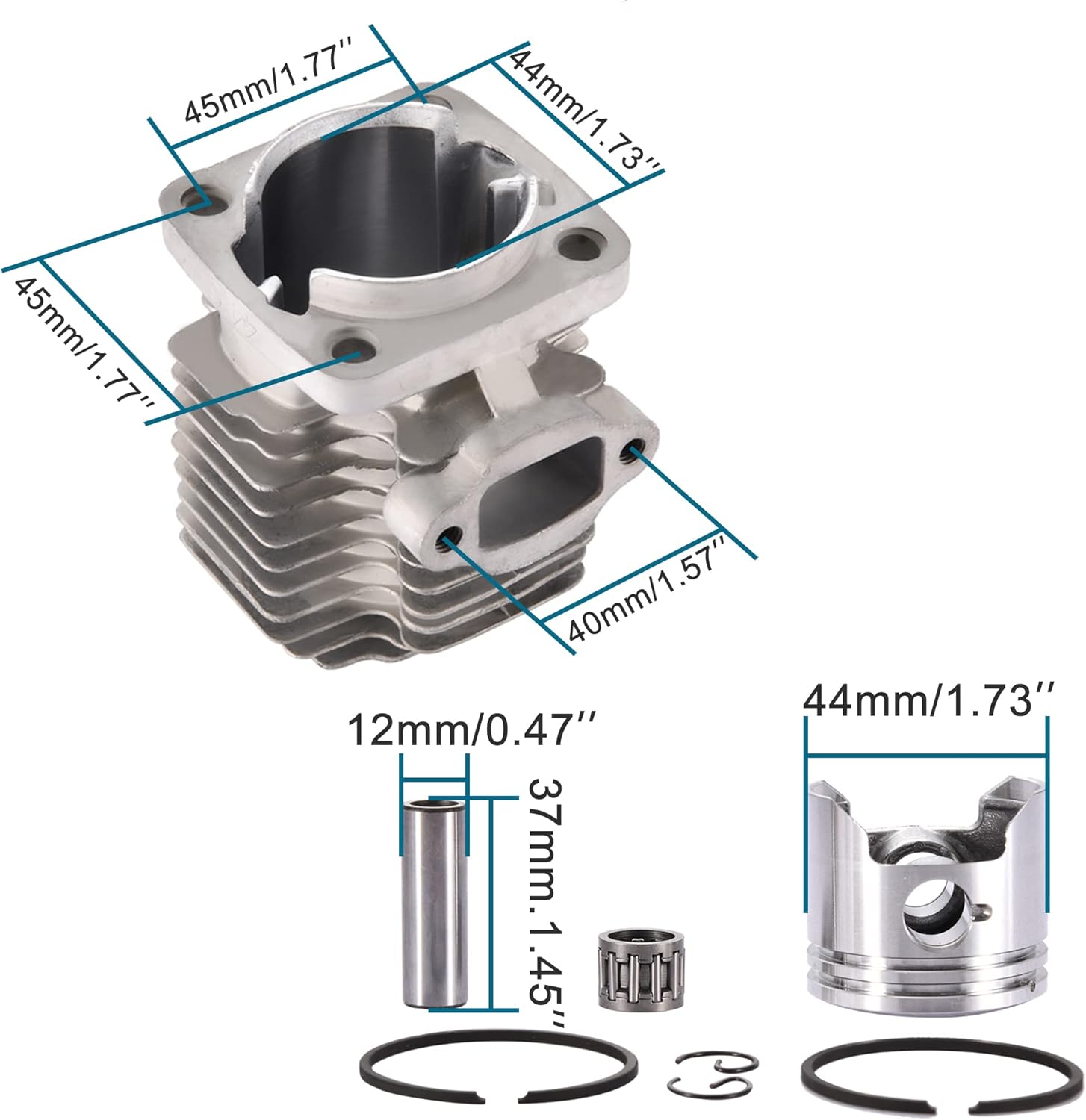 GOOFIT 44mm Big Bore Cylinder assembly with Piston Ring Replacement for 2 Stroke 43cc 47cc 49cc Scooter Mini Pocket Bike