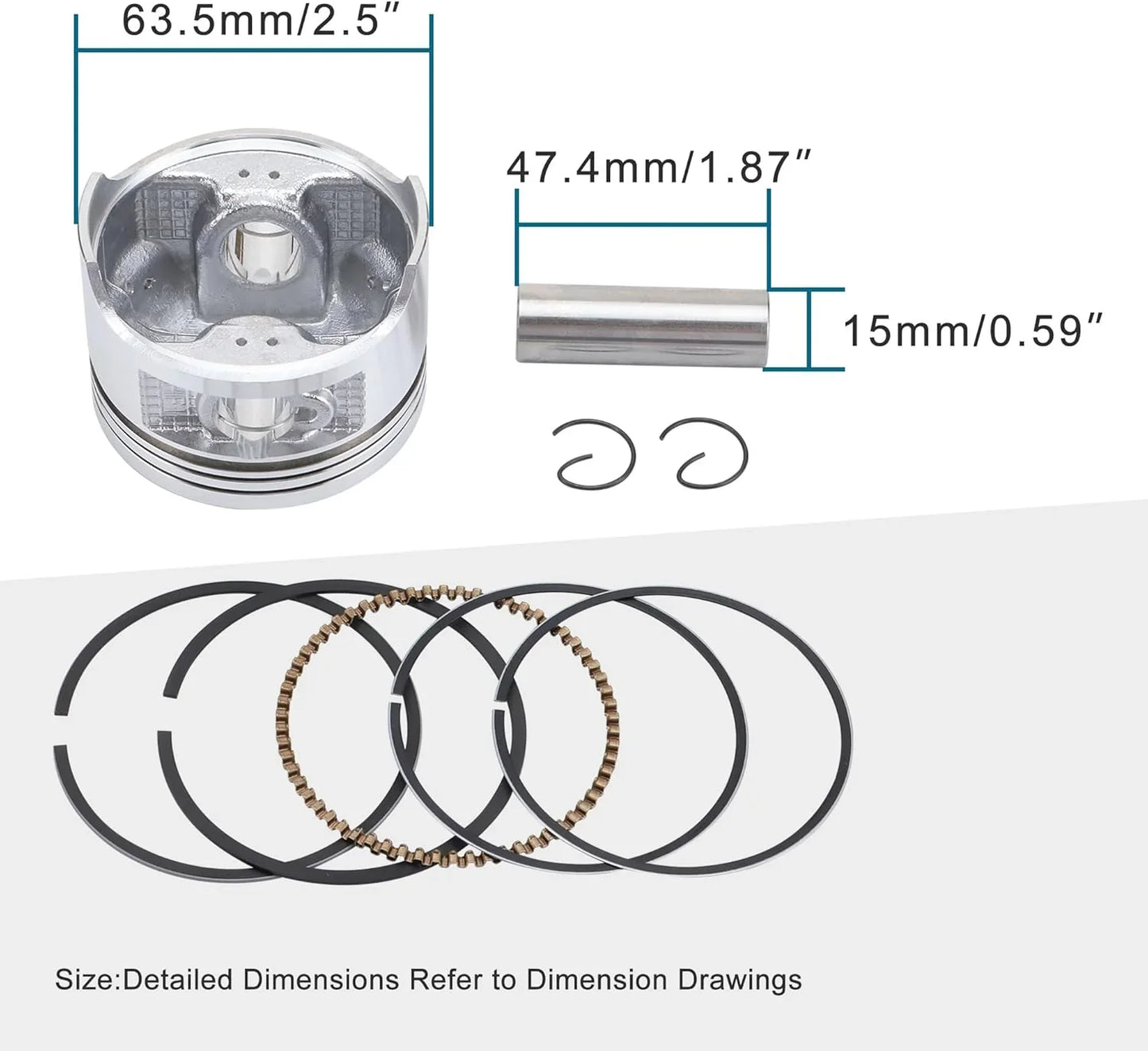 63.5mm Piston Assembly Kit for CG200 200cc Vertical Engine - goofitmoto