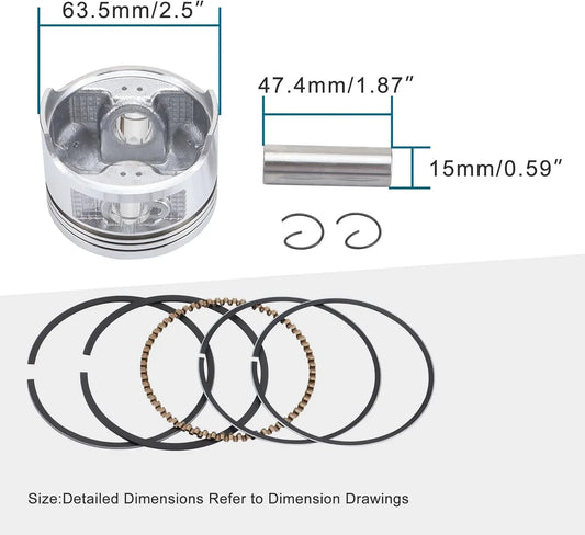 63.5mm Piston Assembly Kit for CG200 200cc Vertical Engine - goofitmoto