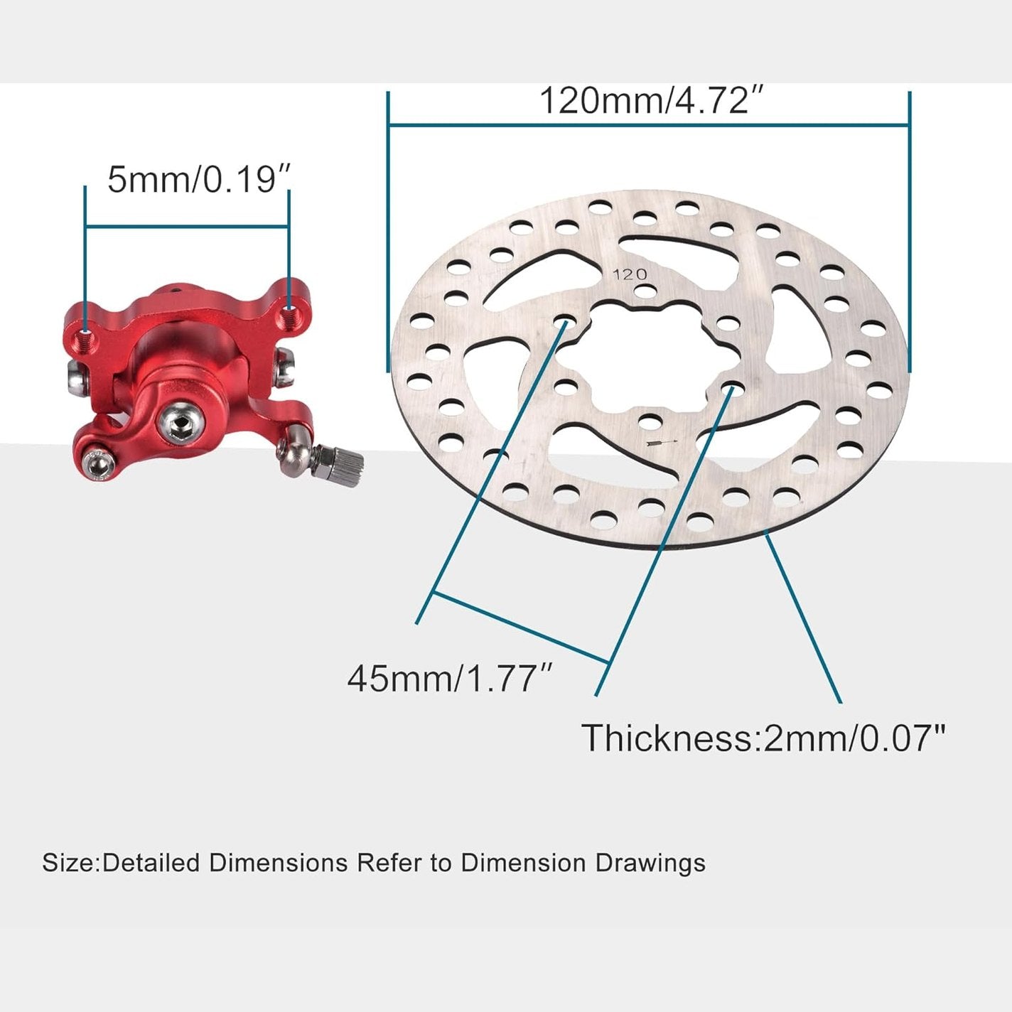 GOOFIT RED Brake Caliper+120mm Disc Rotor Brake Front Rear for MBX10 MBX11 Moto Rear Mini Bike 47cc 49cc Pocket Bike Goped Scooter Go-Kart Bicycle motorcycle Disc EBikes Mountain Bike And Sports Bike