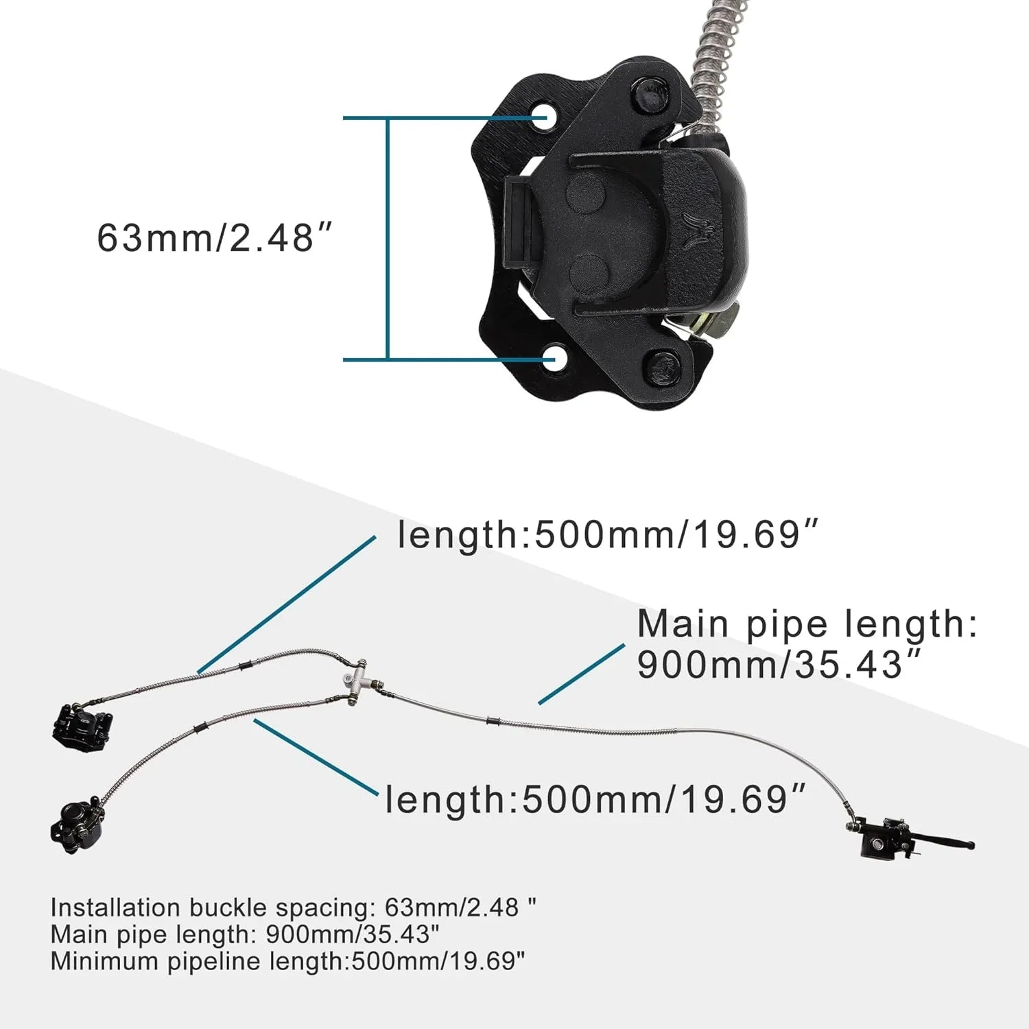 Front Dual Hydraulic Brake Assembly with 35.4" Main Hose for 110cc–250cc ATV Quad & Buggy - goofitmoto