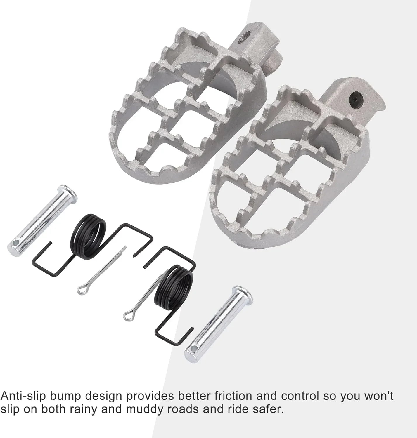 Wide Aluminum Foot Pegs for Yamaha PW50 PW80, Honda XR50R XR70, & 50cc-125cc Pit Bikes (Silver) - goofitmoto