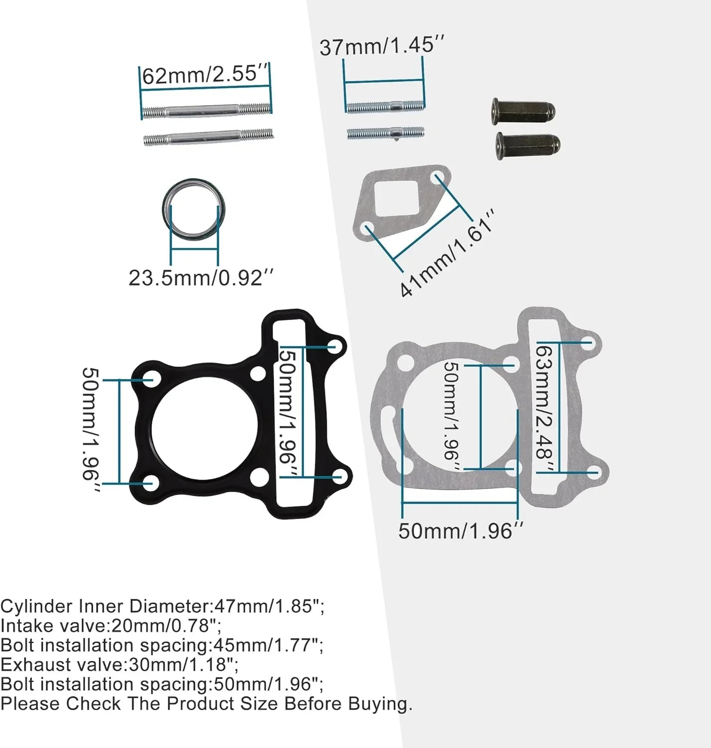 47mm Big Bore Cylinder Head with Valves & Gaskets for 4-Stroke GY6 80cc 139QMB 139QMA Engine (Non-EGR) - goofitmoto