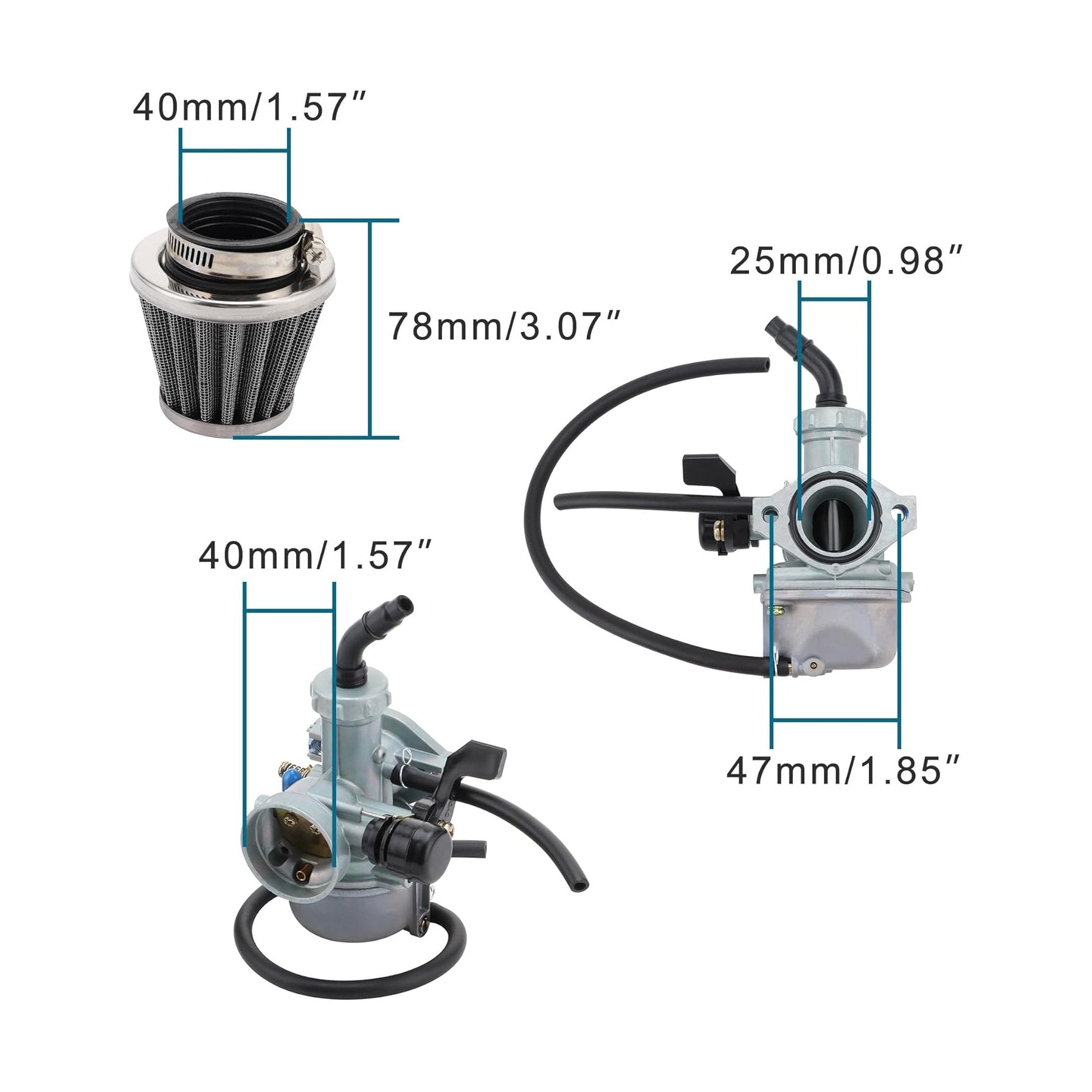 GOOFIT PZ25 25mm Carburetor 35mm Air Filter Hand Choke Replacement for 125cc 140cc Mini Quad ATV Motorcycle Scooter