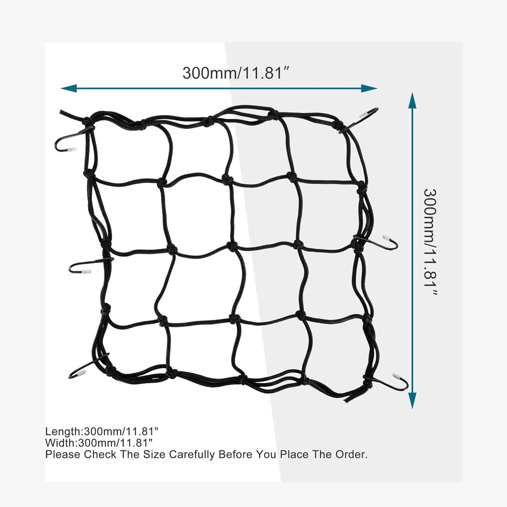 GOOFIT 12" x 12" Elasticated Bungee Luggage Cargo Net with Hooks Hold Down for Motorcycles Motorbike ATVs Bikes Cars Trucks (Black)