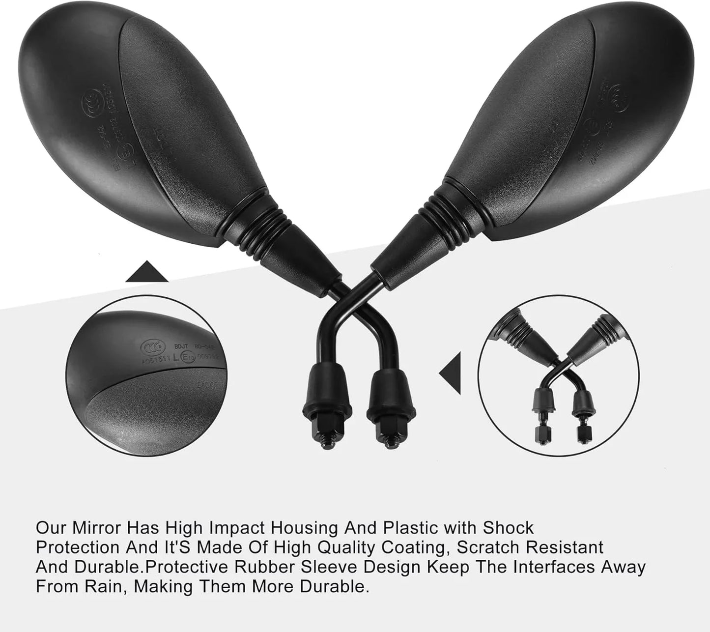 8mm Clockwise Universal Side Rear View Mirrors for GY6 Scooter, Moped, Electric Bike - goofitmoto