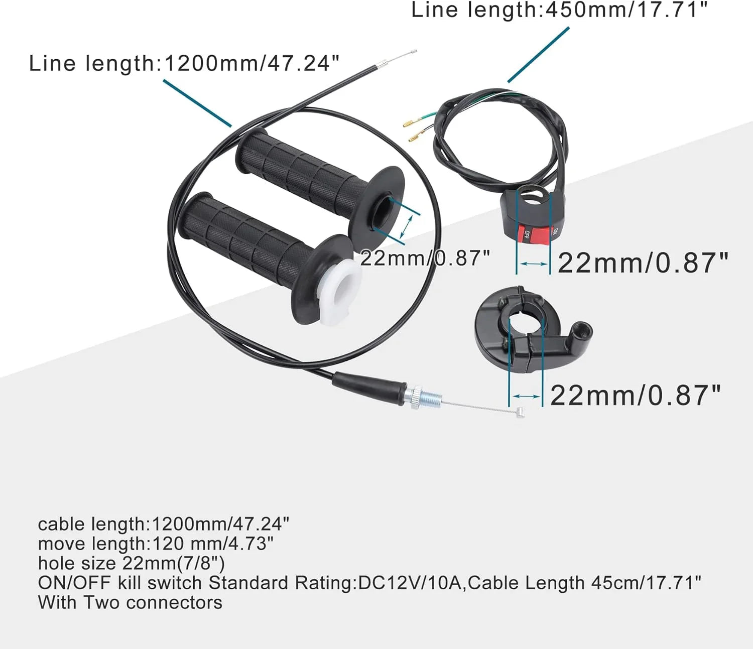 Twist Throttle Kit with 47" Cable & Kill Switch for Motovox MBX10 MBX11 & Baja MB200 - goofitmoto