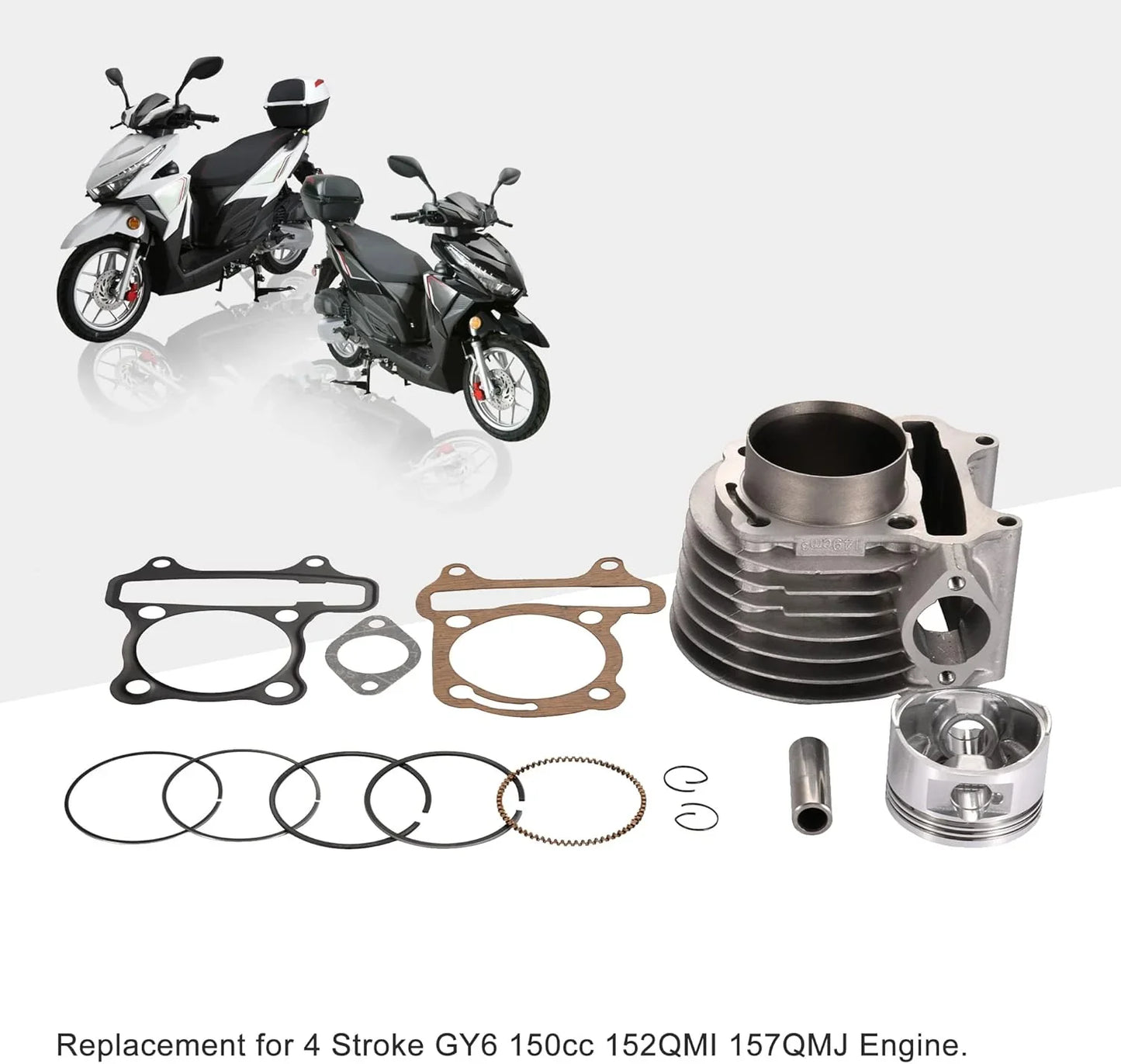 57.4mm Cylinder Rebuild Kit for 4-Stroke GY6 150cc 157QMJ Engine with 76mm Bolt Pattern - goofitmoto