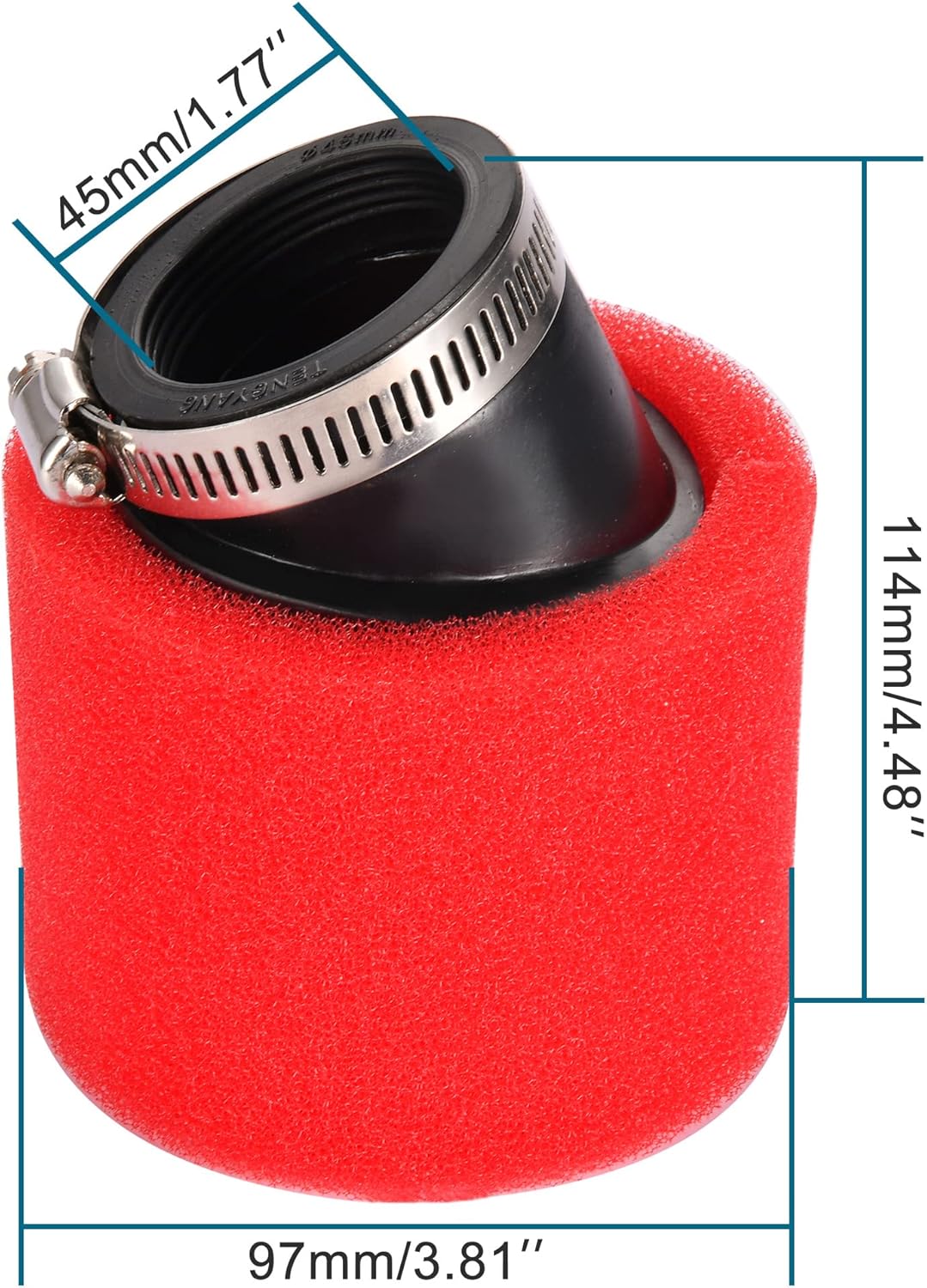 GOOFIT 45mm/1.77" Red Bent Angled Double Foam Pod Air Filter Cleaner Replacement for 50cc 90cc 110cc 125cc 140cc 150cc 200cc 250cc Pit Pro Quad Dirt Bike ATV Scooter Go Kart Moped Dune Buggy
