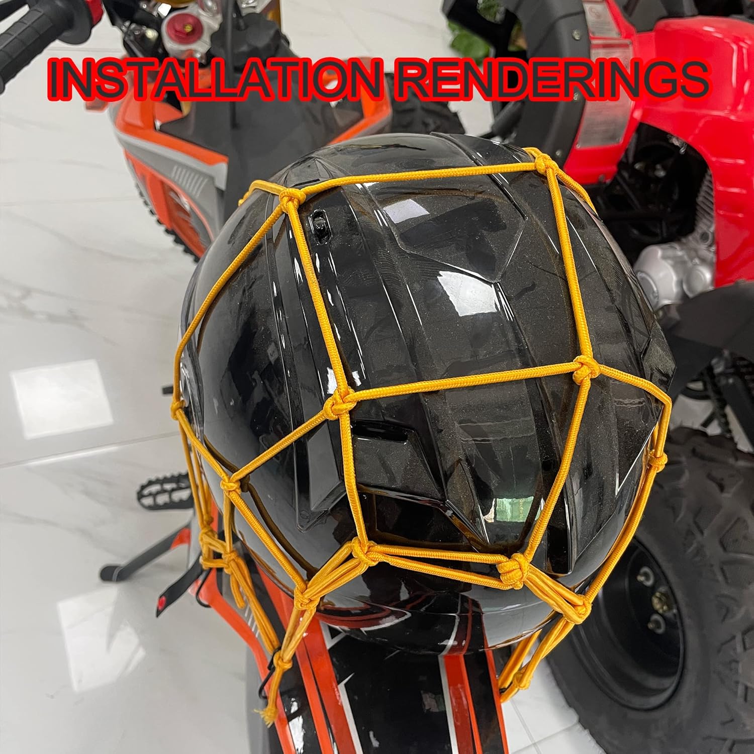 GOOFIT 12" x 12" Elasticated Bungee Luggage Cargo Net with Hooks Hold Down for Motorcycles Motorbike ATVs Bikes Cars Trucks (Yellow)