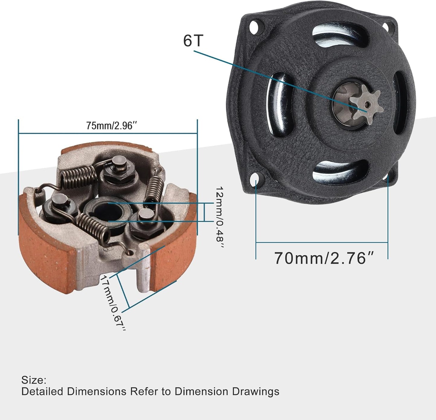 GOOFIT Small 25H 6 Tooth Drum Gear Box Drum Clutch Pad kit with Groove for 2 Stroke 47cc 49cc Engine Mini Dirt Kids Pocket Bike Dirt Bike ATV