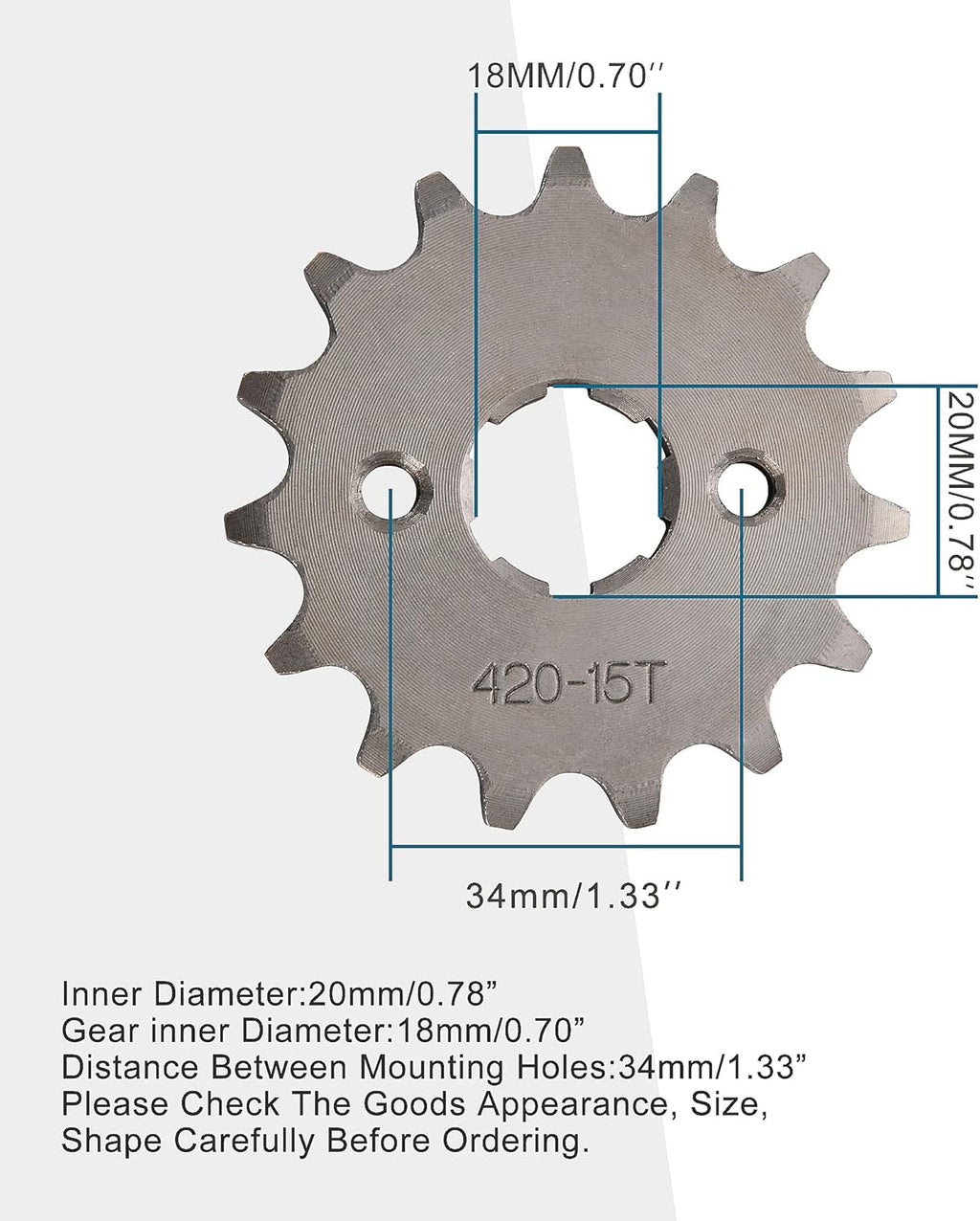 GOOFIT 20mm Sprocket Front for 50cc 70cc 90cc 110cc 125cc Dirt Pit Bike ATV Quad Buggy Moped Scooter Motorcycle(420-15T)
