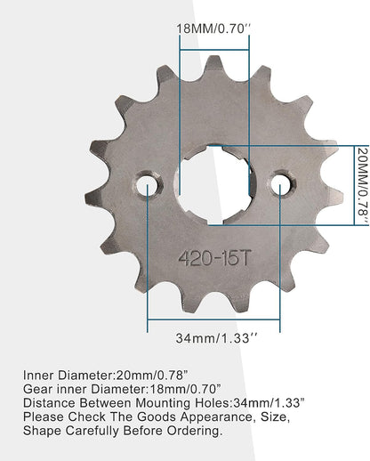 GOOFIT 20mm Sprocket Front for 50cc 70cc 90cc 110cc 125cc Dirt Pit Bike ATV Quad Buggy Moped Scooter Motorcycle(420-15T)